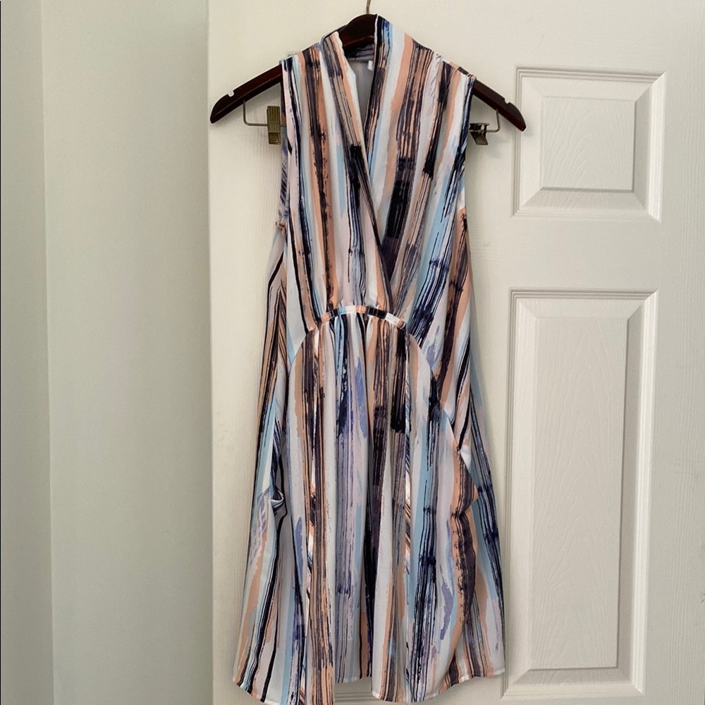 Bar III White and Blue Halter Asymmetrical Sundress